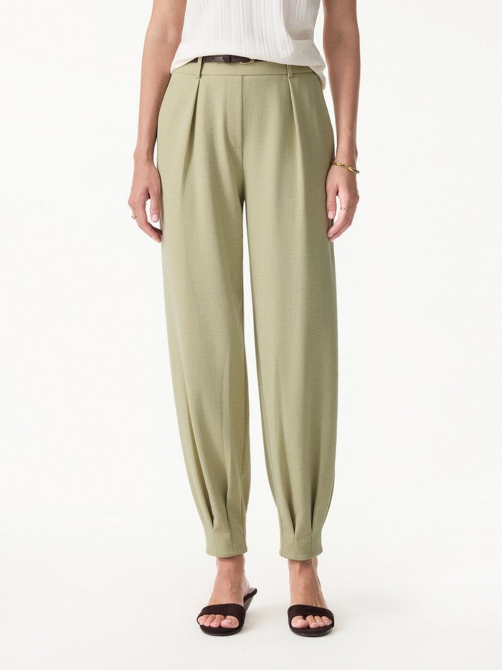 Stretch Linen-Like Wrinkle-Resistant Tapered Pant size MP in Desert Sage Green